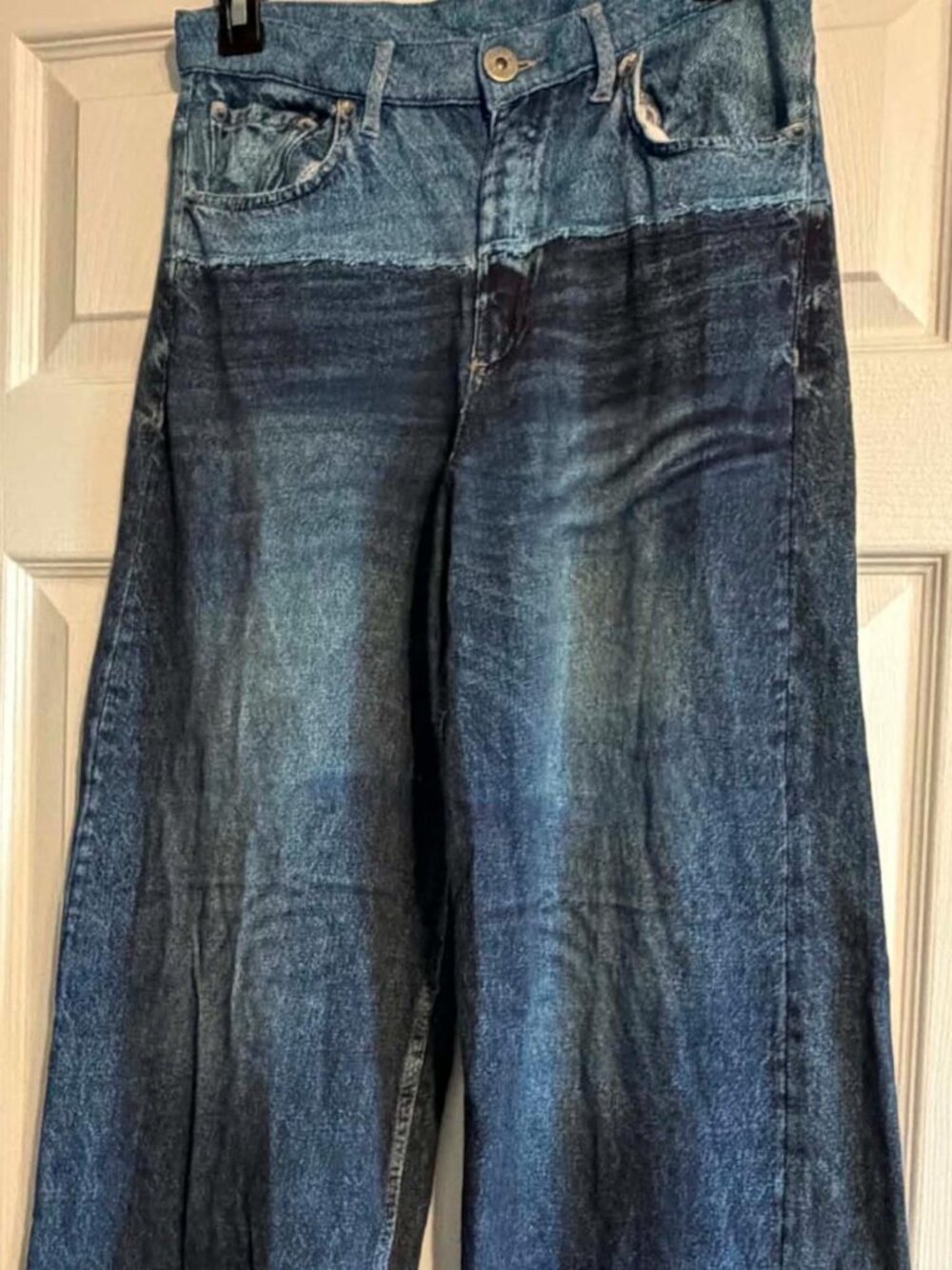 Elan Two-Tone Wide Leg Denim Knit Sweatpant Jeans Small JF2359